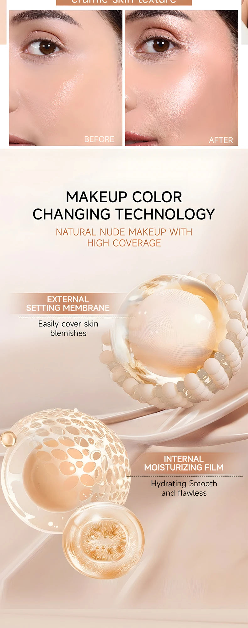 Base em bastão O'CHEAL com mudança de temperatura, cobertura facial, imperfeições, poros, dupla face, acabamento matte.
