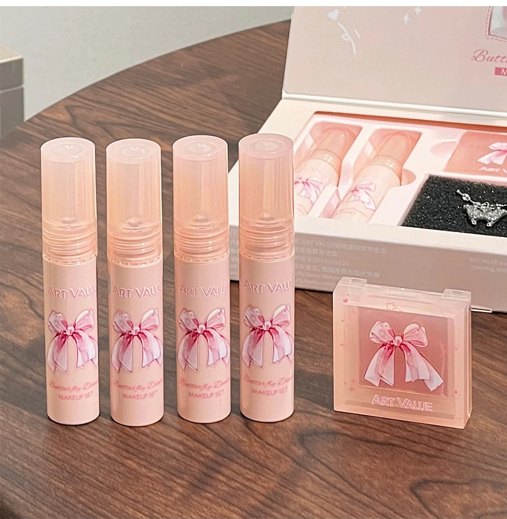 ✨ Kit de Maquiagem Completo com 6 Batons Matte Nude + Paleta de Blush + Colar Brinde