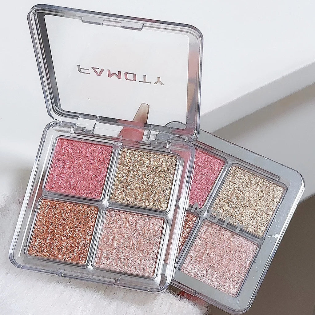 Paleta de Iluminadores Faciais com 4 Cores, Pó Assado Suave com Brilho Perolado, Maquiagem Iluminadora de Longa Duração