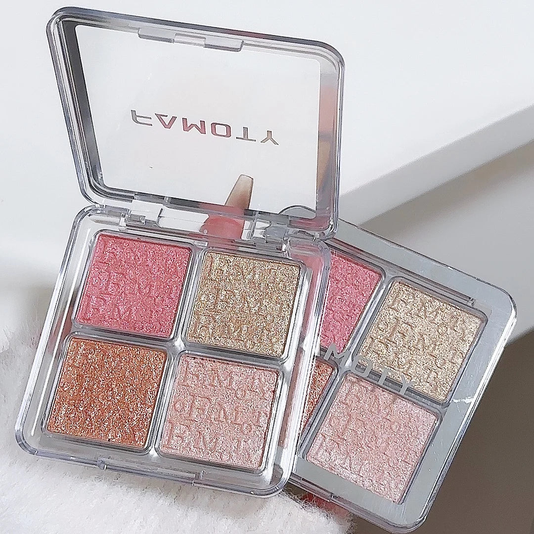 Paleta de Iluminadores Faciais com 4 Cores, Pó Assado Suave com Brilho Perolado, Maquiagem Iluminadora de Longa Duração