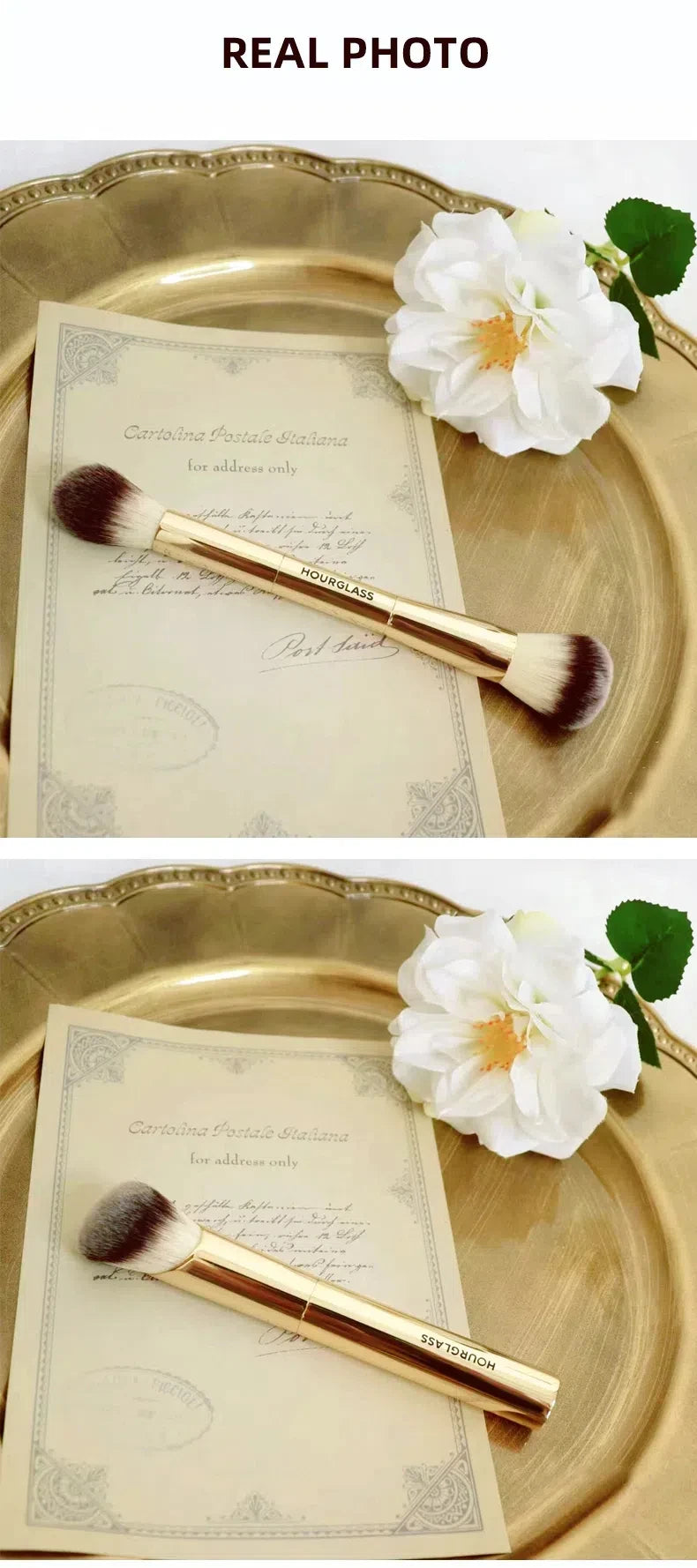 Kit de Pincéis HOURGLASS Complexion Essentials – Série Dragão com 3 Pincéis de Maquiagem, Caixa de Embalagem e Porta-Pincéis
