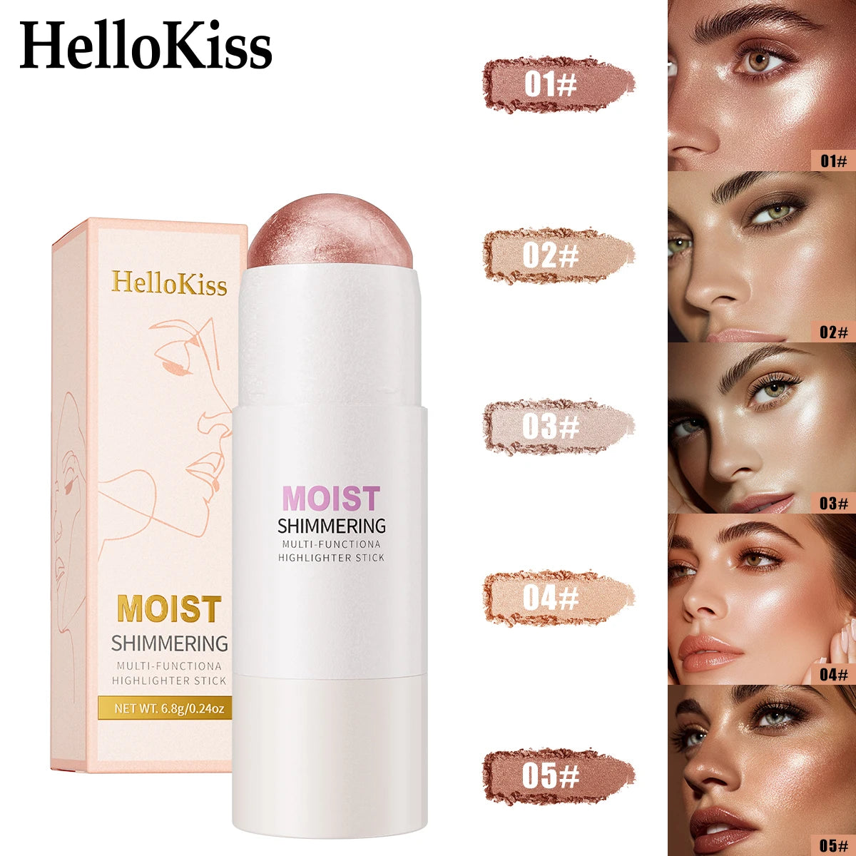 [Brilho Natural] 1 Unidade Glowup Highlighter Stick – Iluminador em Bastão para Contorno e Iluminação Facial, Cobertura Média e Intensidade Construível