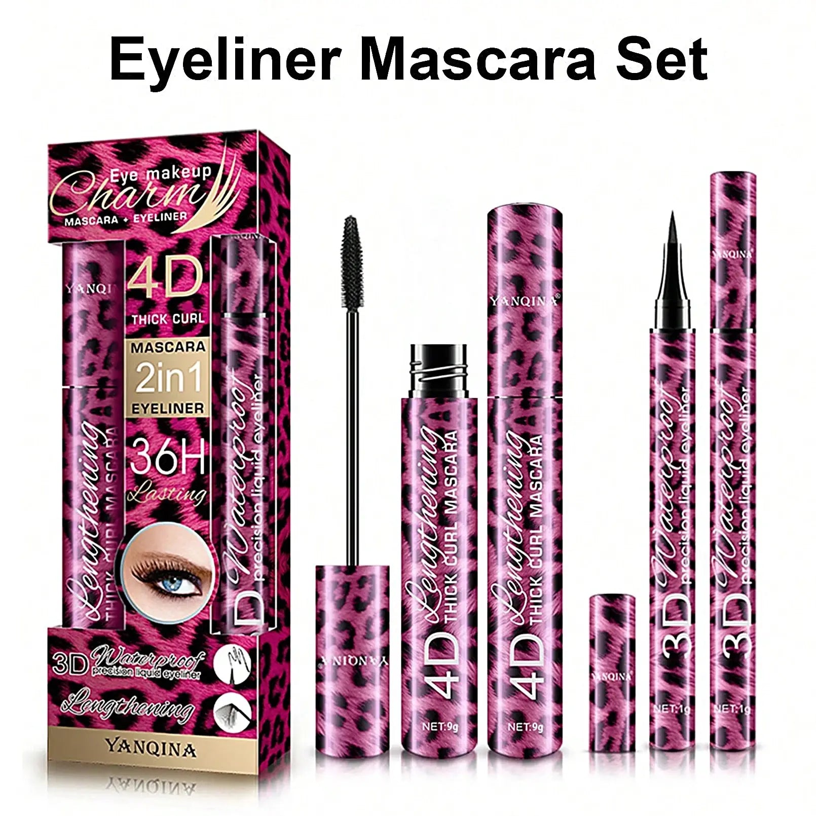 Kit YANQINA – Delineador Líquido, Máscara 4D e Lápis para Sobrancelha