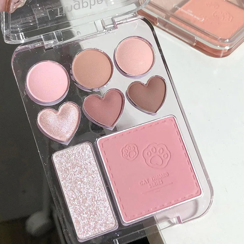 💖✨ Paleta 3 em 1 Coração – Sombras, Blush e Iluminador