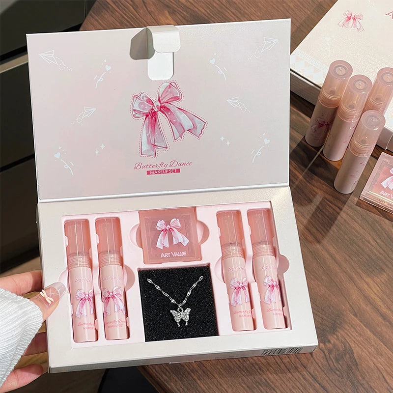 ✨ Kit de Maquiagem Completo com 6 Batons Matte Nude + Paleta de Blush + Colar Brinde