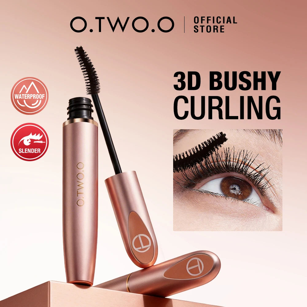 Máscara para Cílios O.TWO.O Preta 3D Silk Fiber – À Prova d’Água, Longa Duração, Alongamento, Volume e Curvatura para Maquiagem dos Olhos