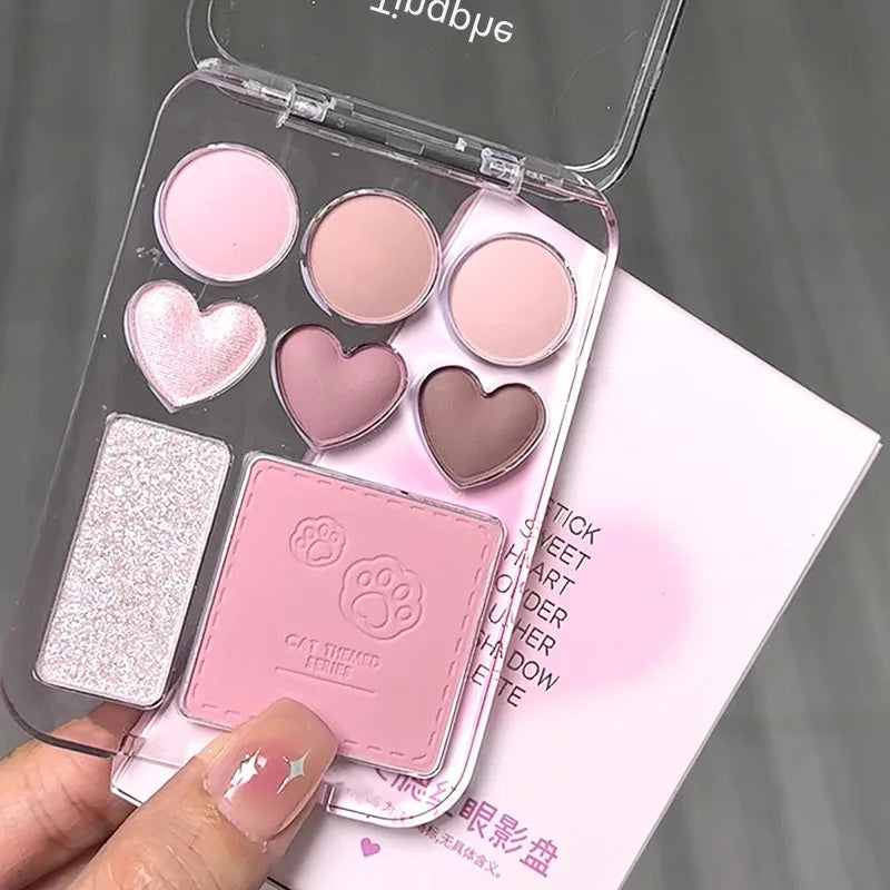 💖✨ Paleta 3 em 1 Coração – Sombras, Blush e Iluminador