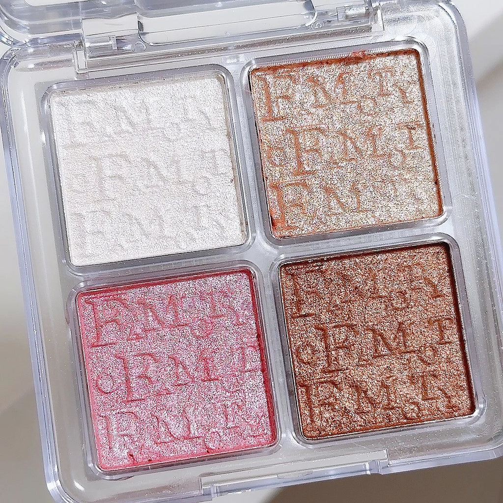 Paleta de Iluminadores Faciais com 4 Cores, Pó Assado Suave com Brilho Perolado, Maquiagem Iluminadora de Longa Duração