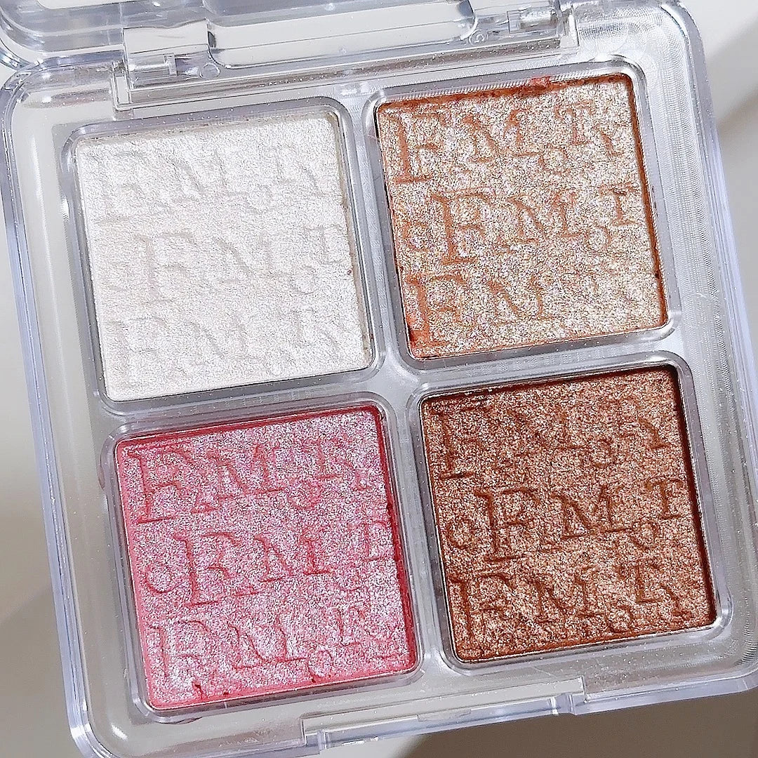 Paleta de Iluminadores Faciais com 4 Cores, Pó Assado Suave com Brilho Perolado, Maquiagem Iluminadora de Longa Duração