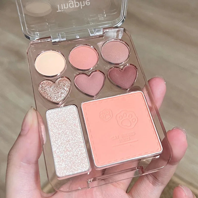 💖✨ Paleta 3 em 1 Coração – Sombras, Blush e Iluminador