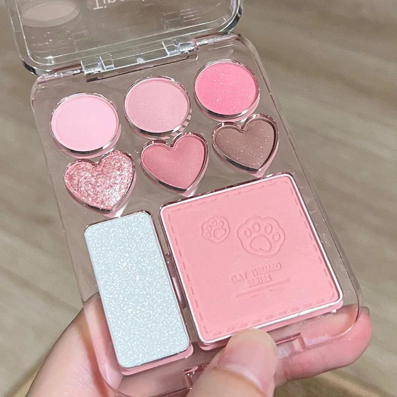 💖✨ Paleta 3 em 1 Coração – Sombras, Blush e Iluminador
