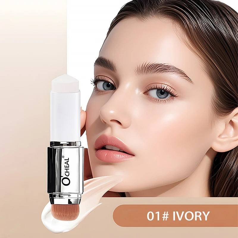 Base em bastão O'CHEAL com mudança de temperatura, cobertura facial, imperfeições, poros, dupla face, acabamento matte.