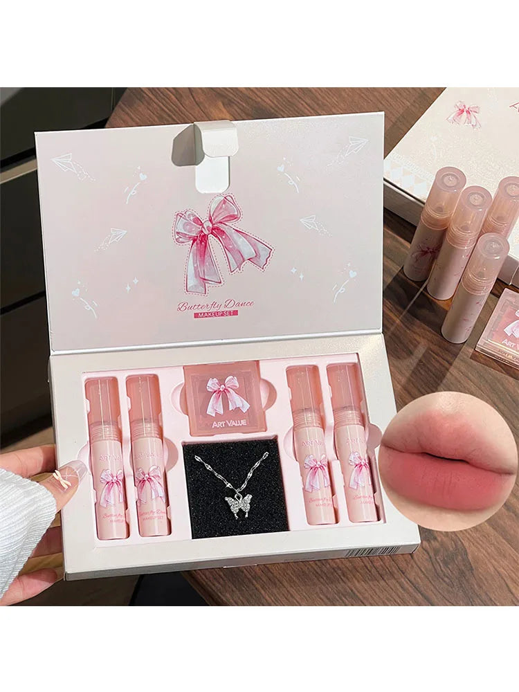 ✨ Kit de Maquiagem Completo com 6 Batons Matte Nude + Paleta de Blush + Colar Brinde