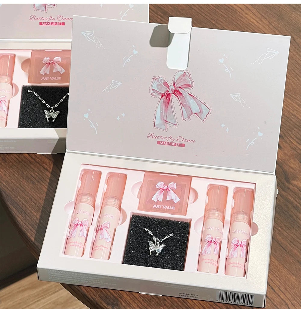 ✨ Kit de Maquiagem Completo com 6 Batons Matte Nude + Paleta de Blush + Colar Brinde