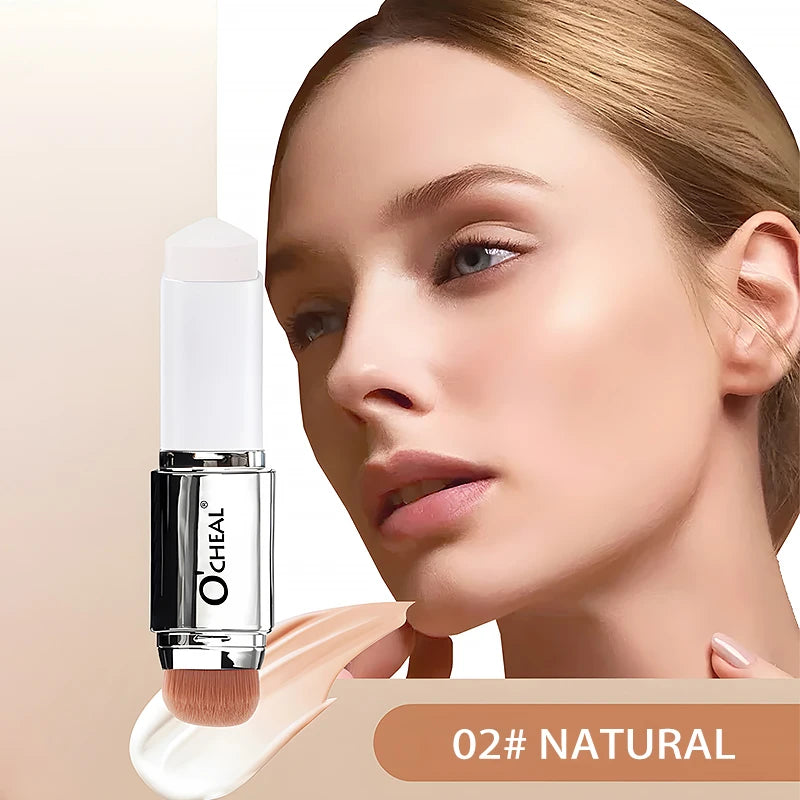 Base em bastão O'CHEAL com mudança de temperatura, cobertura facial, imperfeições, poros, dupla face, acabamento matte.