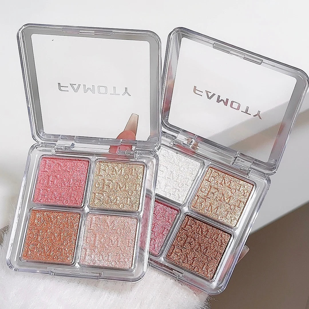 Paleta de Iluminadores Faciais com 4 Cores, Pó Assado Suave com Brilho Perolado, Maquiagem Iluminadora de Longa Duração