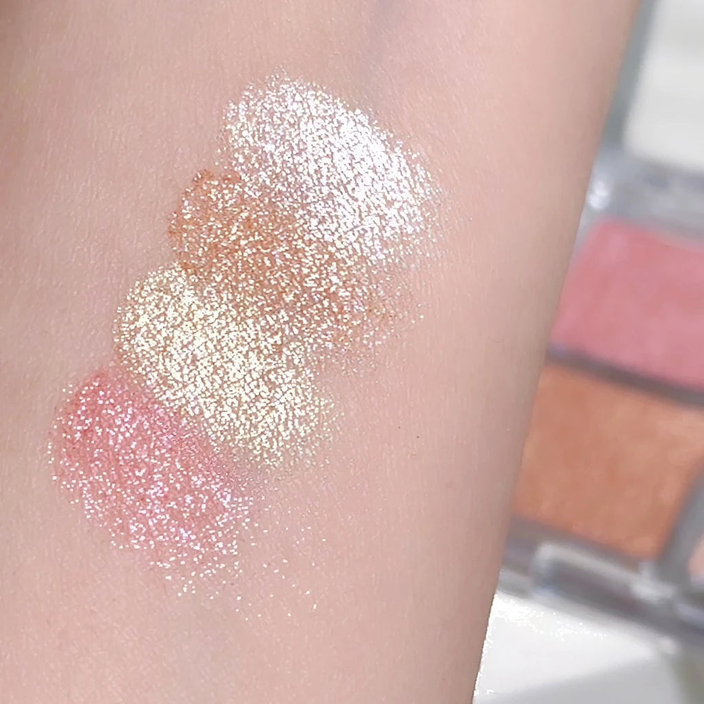 Paleta de Iluminadores Faciais com 4 Cores, Pó Assado Suave com Brilho Perolado, Maquiagem Iluminadora de Longa Duração