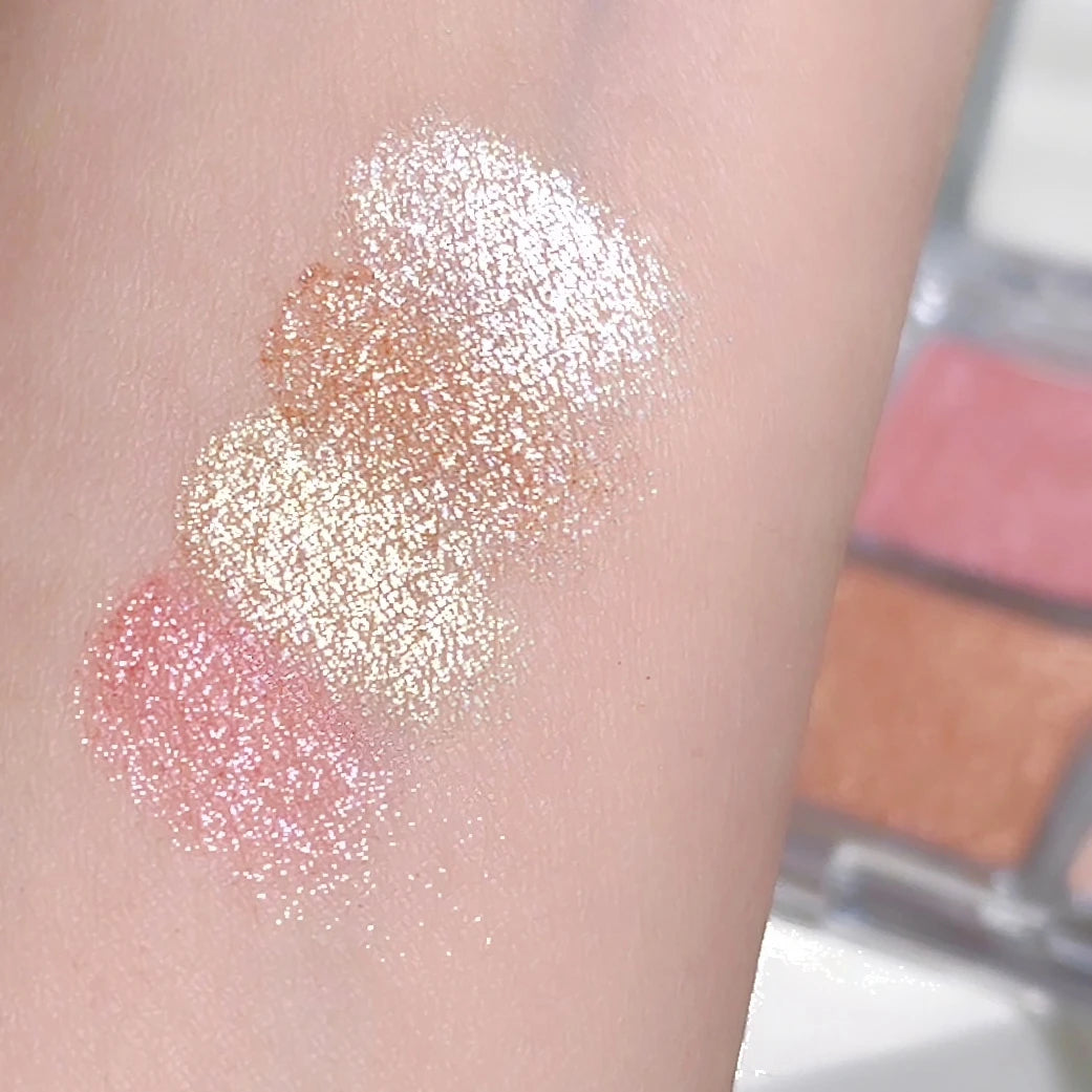 Paleta de Iluminadores Faciais com 4 Cores, Pó Assado Suave com Brilho Perolado, Maquiagem Iluminadora de Longa Duração