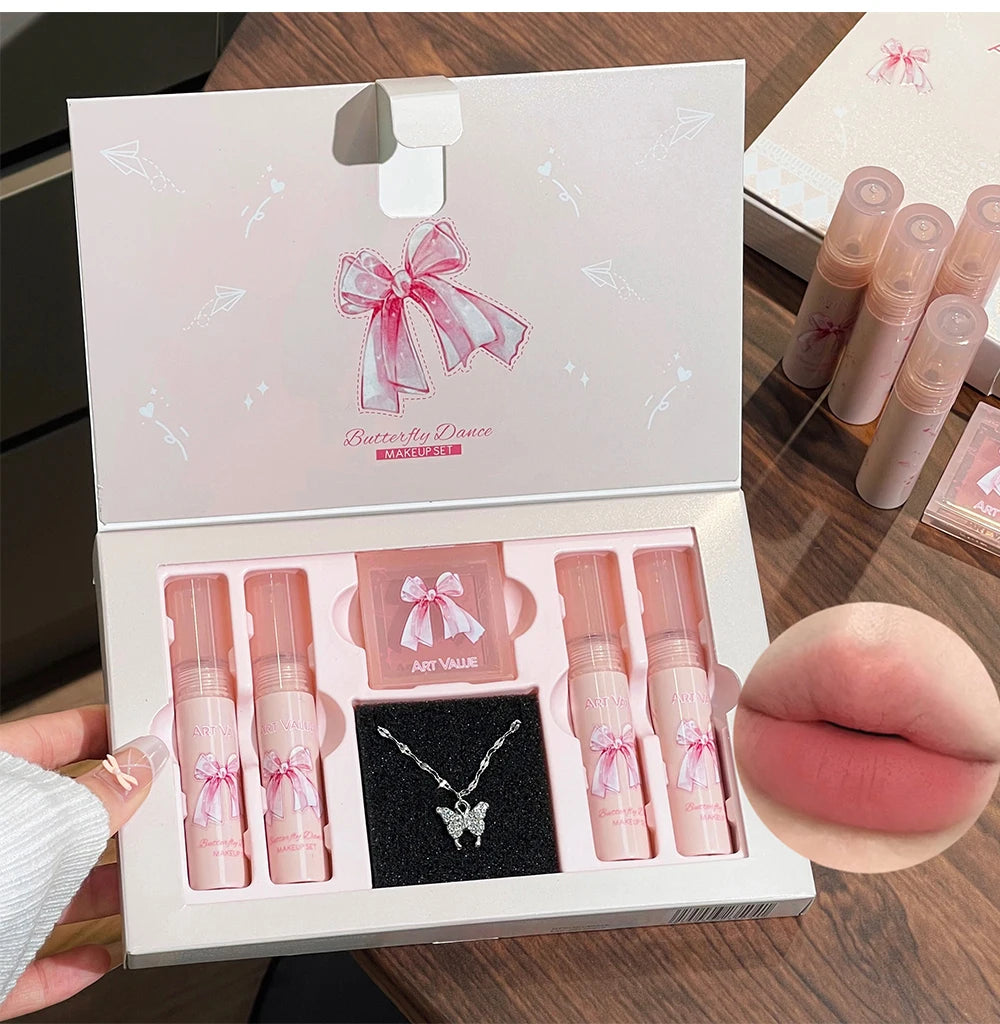 ✨ Kit de Maquiagem Completo com 6 Batons Matte Nude + Paleta de Blush + Colar Brinde