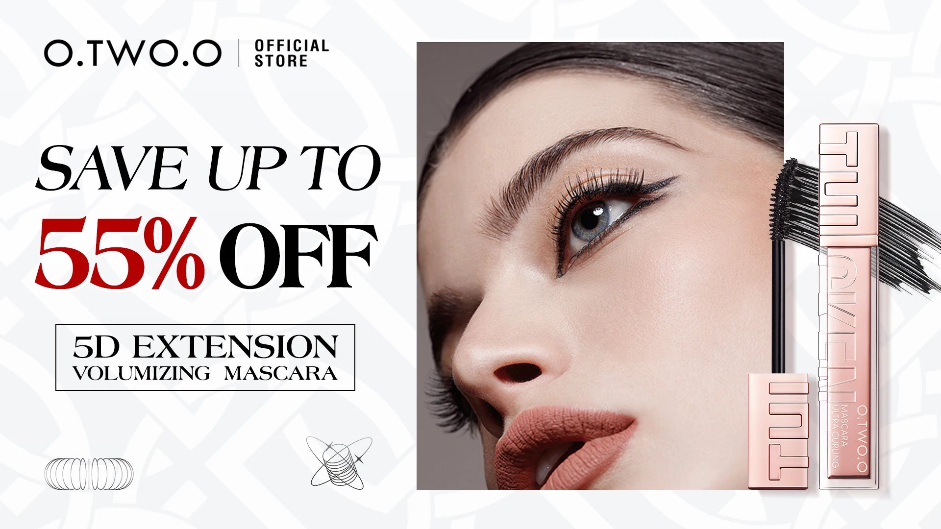 Máscara para Cílios O.TWO.O Preta 3D Silk Fiber – À Prova d’Água, Longa Duração, Alongamento, Volume e Curvatura para Maquiagem dos Olhos