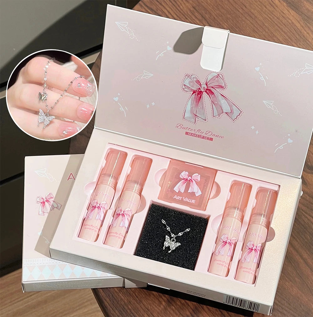 ✨ Kit de Maquiagem Completo com 6 Batons Matte Nude + Paleta de Blush + Colar Brinde