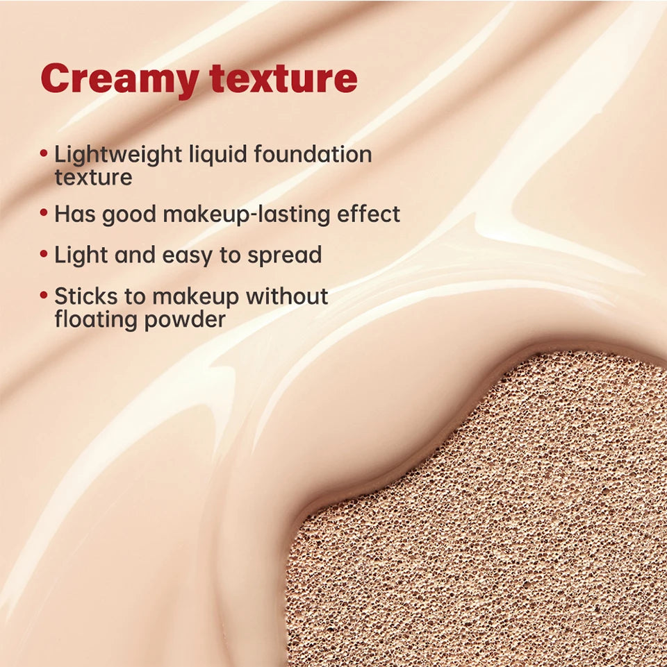 Base Cushion com Protetor Solar, Base Cushion de Alta Cobertura, À Prova D'Água, Corretivo de Longa Duração, Maquiagem de Longa Duração