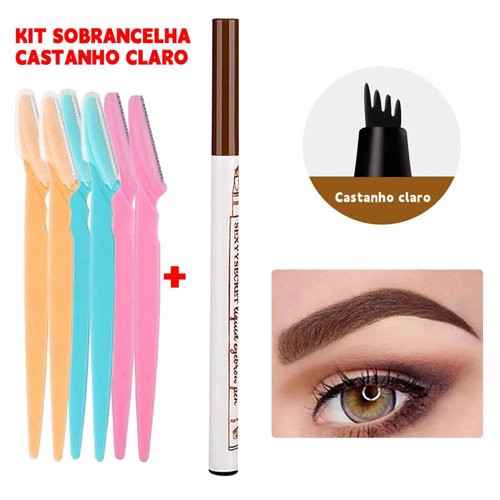 Conjunto de Design de Sobrancelhas Lápis com Espelho e Navalha Afiada Kit Completo para Maquiagem em Casa ou Viagem