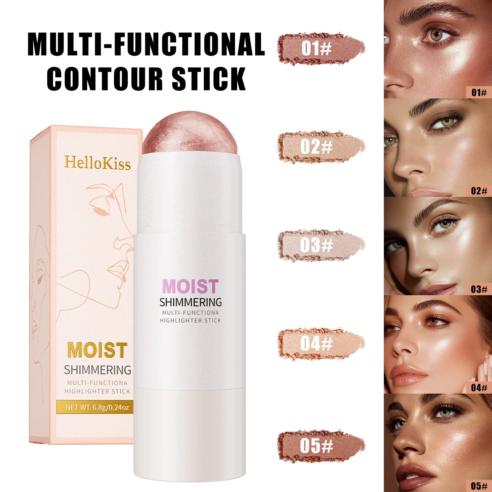 Iluminador em Bastão Natural Brightening – Maquiagem para Contorno e Iluminação Facial, Cobertura Média e Resistente à Água