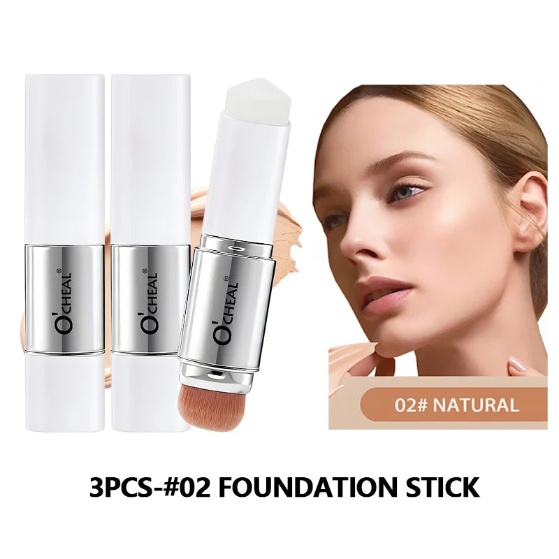 Base em bastão O'CHEAL com mudança de temperatura, cobertura facial, imperfeições, poros, dupla face, acabamento matte.