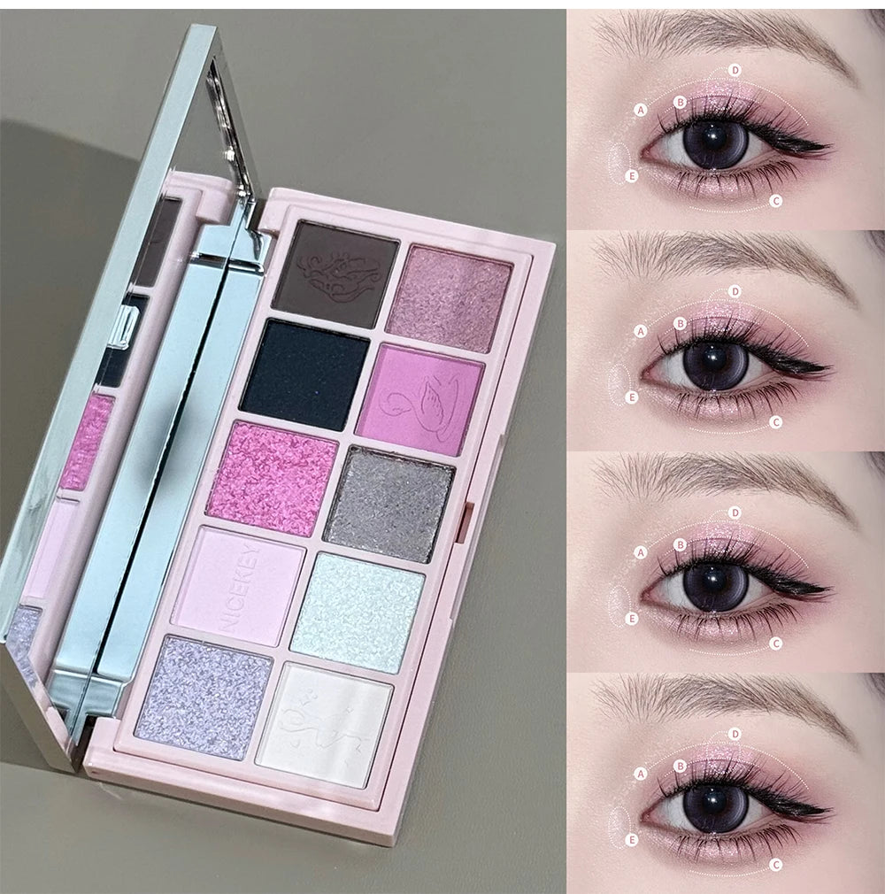 Kit de Maquiagem NICEKEY Pink Ballet Completo com 4 Batons Líquidos Matte, Blush, Pó Compacto, Paleta de Sombras, Paleta de Contorno e Colar Brinde. 💄✨