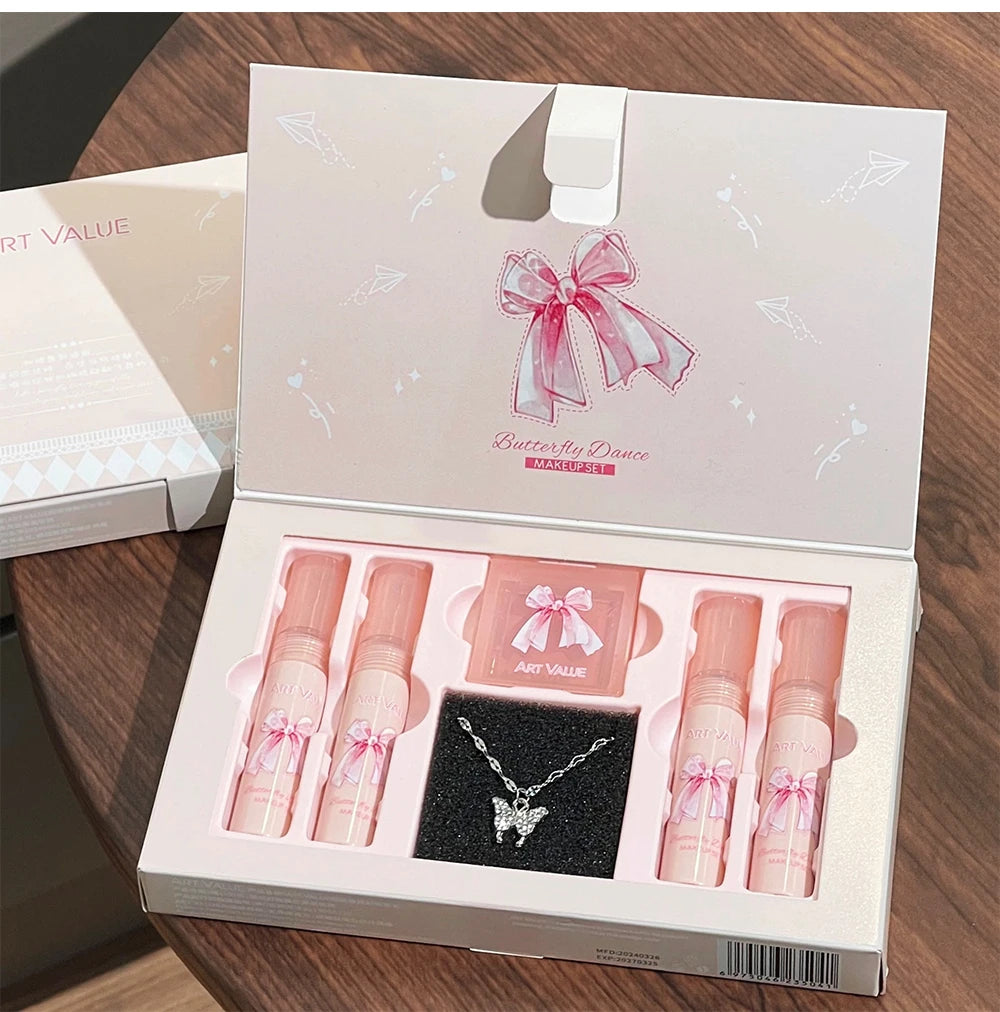 ✨ Kit de Maquiagem Completo com 6 Batons Matte Nude + Paleta de Blush + Colar Brinde