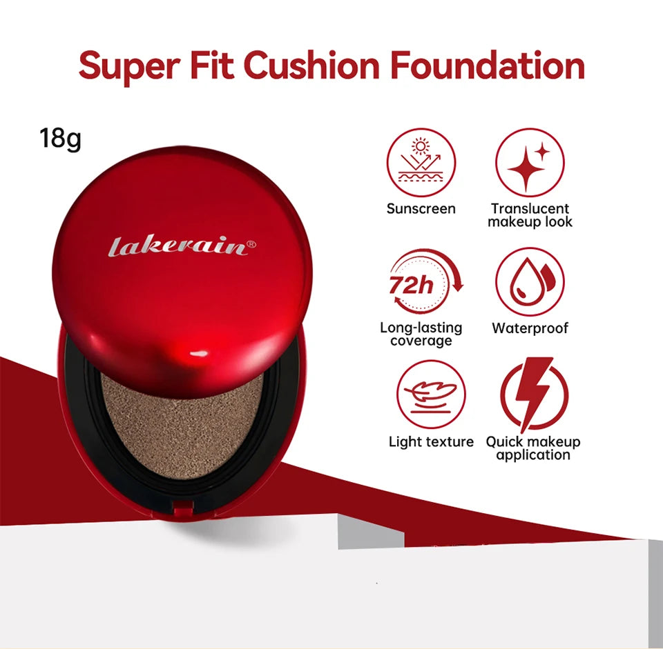 Base Cushion com Protetor Solar, Base Cushion de Alta Cobertura, À Prova D'Água, Corretivo de Longa Duração, Maquiagem de Longa Duração