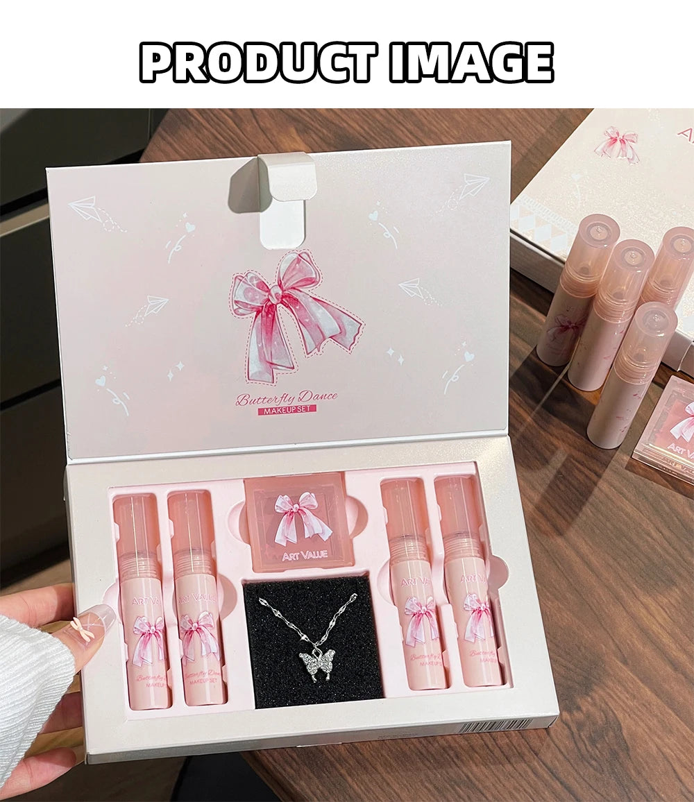 ✨ Kit de Maquiagem Completo com 6 Batons Matte Nude + Paleta de Blush + Colar Brinde