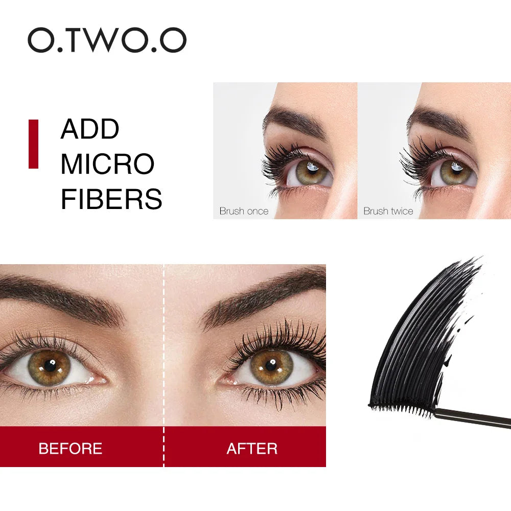 Máscara para Cílios O.TWO.O Preta 3D Silk Fiber – À Prova d’Água, Longa Duração, Alongamento, Volume e Curvatura para Maquiagem dos Olhos