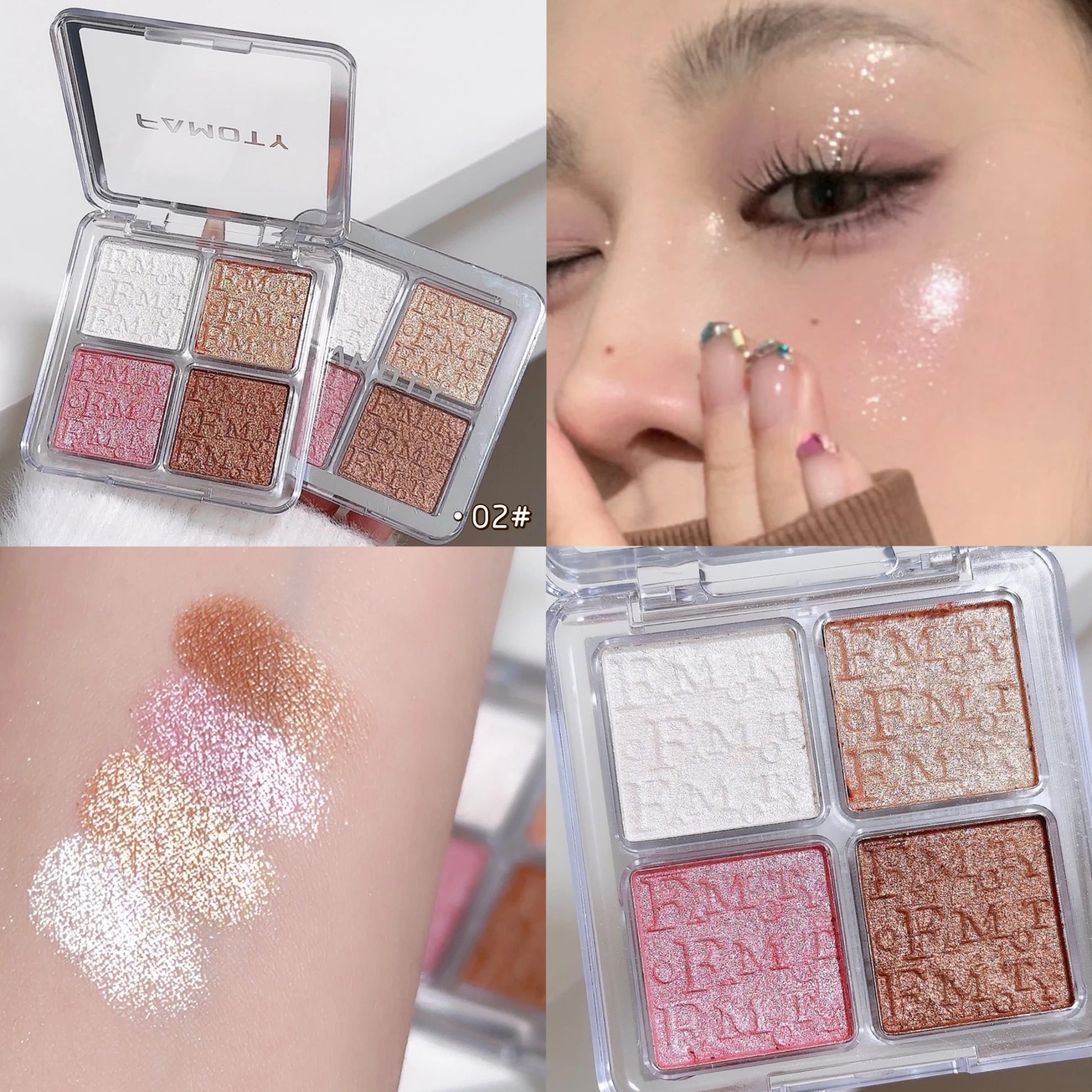 Paleta de Iluminadores Faciais com 4 Cores, Pó Assado Suave com Brilho Perolado, Maquiagem Iluminadora de Longa Duração