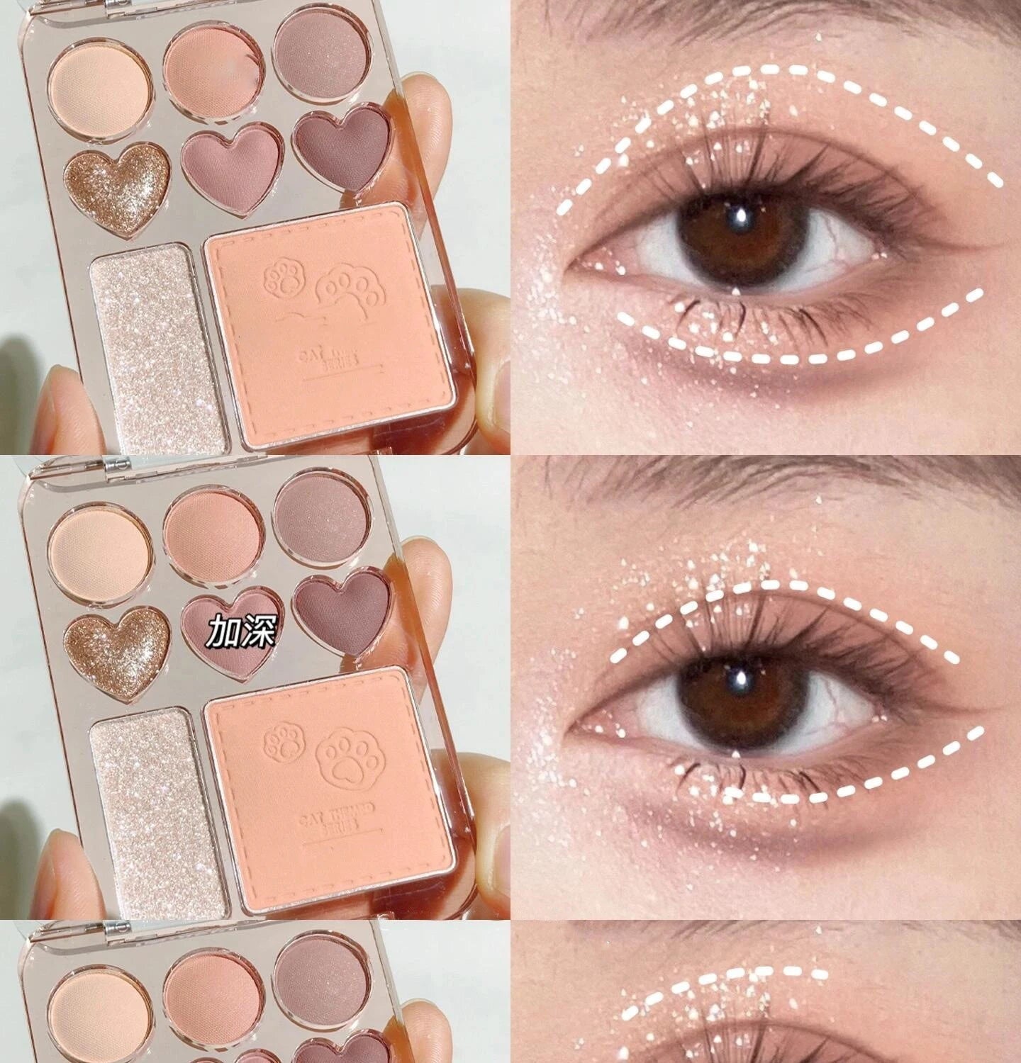 💖✨ Paleta 3 em 1 Coração – Sombras, Blush e Iluminador