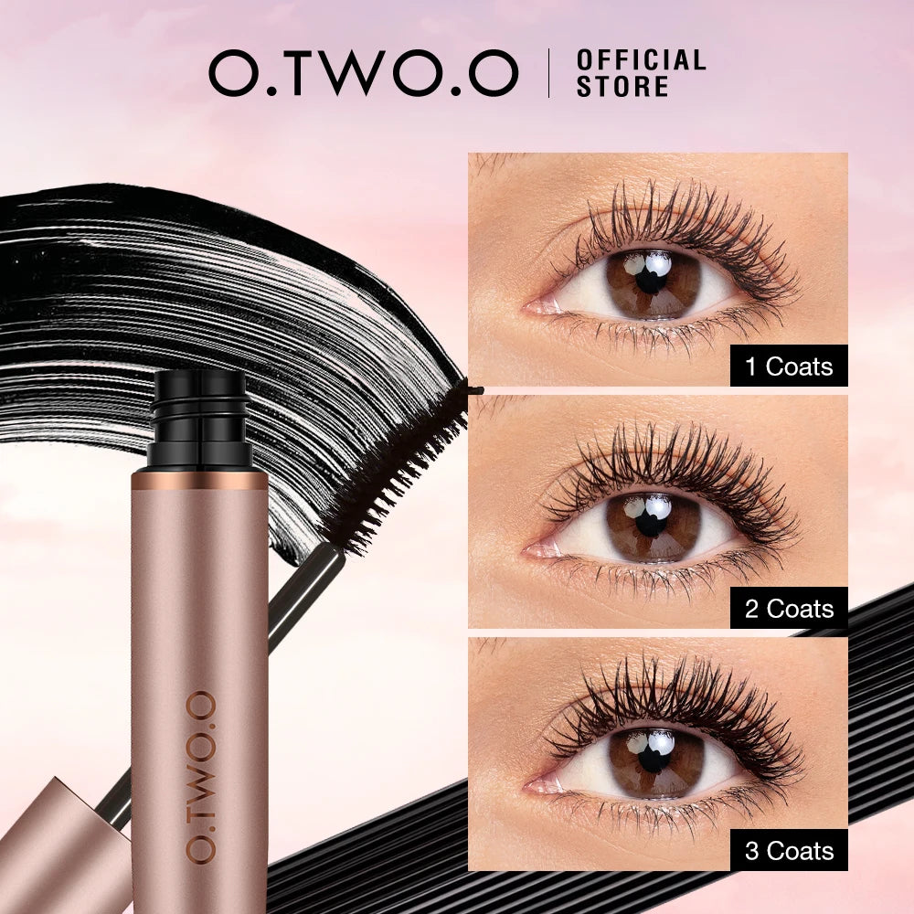Máscara para Cílios O.TWO.O Preta 3D Silk Fiber – À Prova d’Água, Longa Duração, Alongamento, Volume e Curvatura para Maquiagem dos Olhos