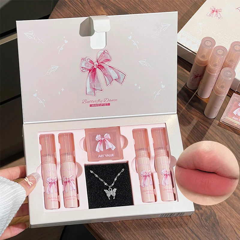 ✨ Kit de Maquiagem Completo com 6 Batons Matte Nude + Paleta de Blush + Colar Brinde